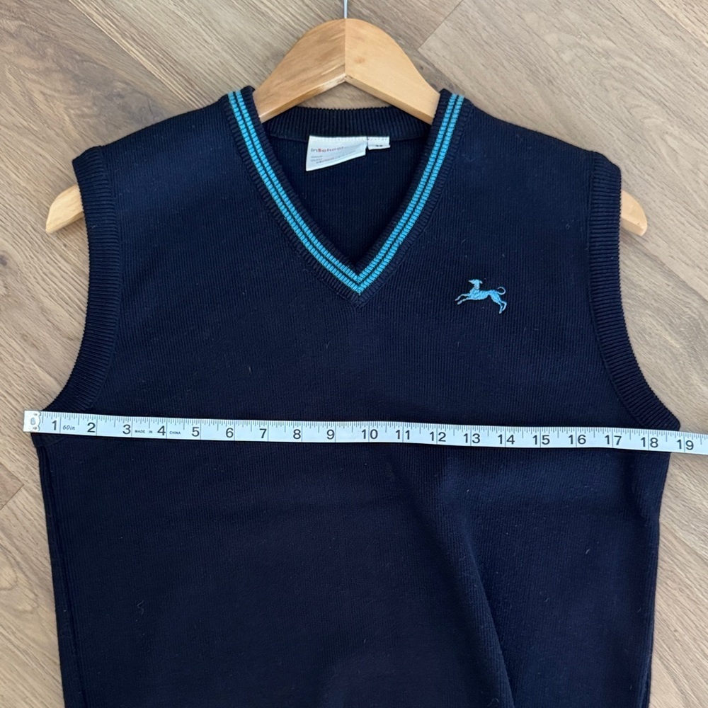 Men's Navy Sweater Vest with Teal Trim - Picture 4 of 5